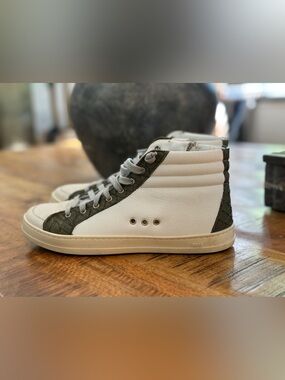 Women’s P448 High-Top Athletic Sneakers in White and Olive